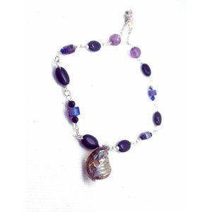 Purple beaded wirework necklace